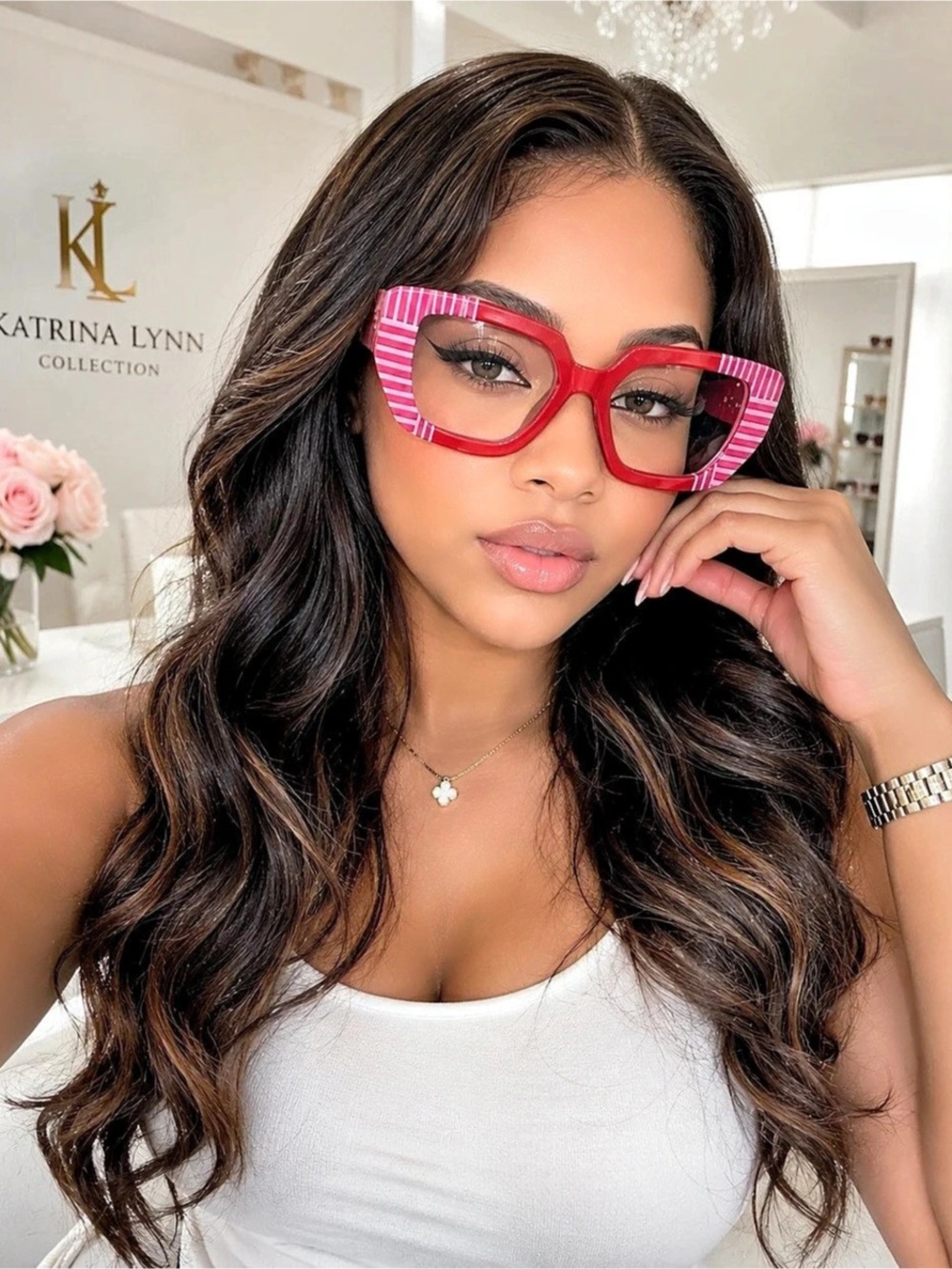 Katrina Lynn Collection Striped Statement Glasses in Red & Blue